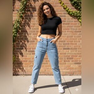 Wax Jeans Collection Cargo Hammer Loop Jeans straight Leg Light Blue Size 5/27